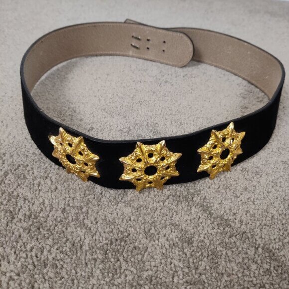 Alexis Ray Loren Women's Vintage Belt Genuine Leather Black Gold Embellished - Picture 1 of 8